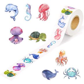 500pcs Ocean Animal Stickers Roll for Kids, Sea Animal Stickers Sea Creature Labels Fish Stickers Decals for Water Bottle Computer Craft Supplies Classroom Rewards Under The Sea Decorations
