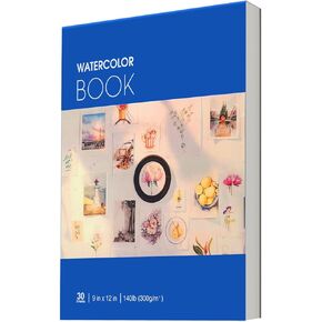 RGBMIX 8x11'' Watercolor Pad Book, 140lb/300gsm, 24 Sheets, Spiral-Bound Design, Fray-Free Pages Cold Press Paper Water Color Paper White