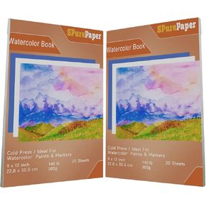 2 Pack Watercolor Paper Pads, 9"x12" Water Color Paper Books 140lb/300gsm Artist Painting Drawing Paper Book