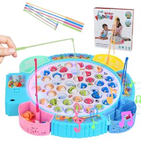 Magnetic Fishing Games Set - Educational Toddler & Kids Fishing Toys | 45 Fish, 8 Poles, Rotating Board with Music & LED | Ideal Go Fish Toy for Fun!