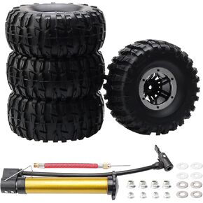 4-Pack RC 2.2 Inch Tires Inflatable OD 135mm Rubber Tyres and Plastic Wheel Rims for 1/10 Monster Truck Traxxas Tamiya RC4WD Redcat etc, Silver