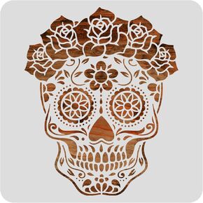 BENECREAT 12x12 inch Mexico Sugar Skull Starry Painting Art Templates, Reusable Day of the Dead Halloween Stencil for DIY Projects, Painting, Drawing, Crafts