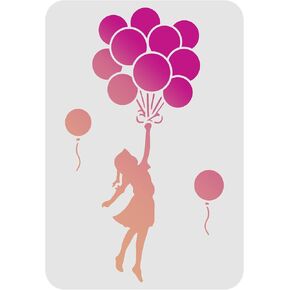 FINGERINSPIRE Balloon Stencils Template 11.7x8.3 inch Plastic Balloon Drawing Painting Stencils Balloon Girl Pattern Stencils Reusable Stencils for Painting on Wood, Floor, Wall and Tile