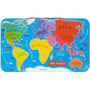 Janod Wooden Magnetic World Map Puzzle - 92 Pieces - 70 x 43 cm - Ages 7+ - J05504
