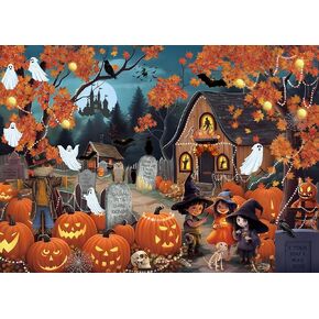 ألغاز الهالوين Fright Light Puzzle للبالغين 1000 قطعة ، رعب مسكون بالمنزل اللغز Ghost ، لغز القرع الخريف للزينة