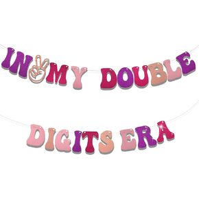 in My Double Digits Era Banner, Prestrung 10th Birthday Banner Pink Glitter Birthday Banner Double Digits Banner Birthday Decorations Banner for Girls