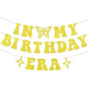 In My Birthday Era Banner, Glitter In My Birthday Era Decorations, Eras Birthday Decorations for Women Girls, Butterfly Black
