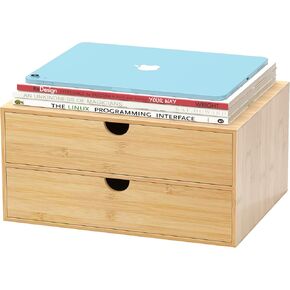Wisuce Bamboo Desk Drawer Organizer, Large Desktop Organizer with Drawers Tabletop Storage Organization Box for Office Home Toiletries Supplies Vanity, No Assembly Required (2 Drawer)