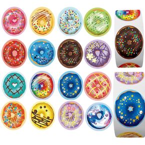 1000PCS Donut Stickers for Kids,1 Inch 16 Styles Cute Round Teacher Reward Encouragement Motivational Sticker Watercolor Donut Party Sealing Sticker Labels for Kids Party Classroom Decoration (Donut)
