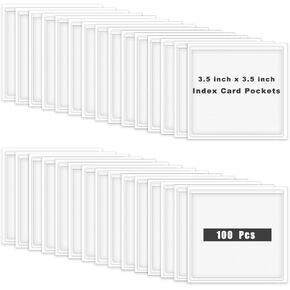 100 Pcs Self Adhesive Label Pockets,3.5 x 3.5 Inch Clear Label Pockets Index Card Pockets Card Holder Shelf Label Holder for Organizing