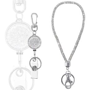 bolimoss Retractable Keychain and Bling Rhinestone Wrist Lanyard Key Chain 2 Pack,Heavy Duty Badge Reel with Carabiner Clip and Key Ring Cute Wristlet Strap (Gold)