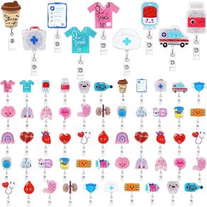 Crtiin 30 Pcs Nurse Badge Reel Bulk Retractable Nurse Badge Holders Medical Nurse Badge Clip Funny Nursing Badge Reel Glitter Brain Hear Badge Reel ID Name Badge Holder for Nursing Appreciation Gift