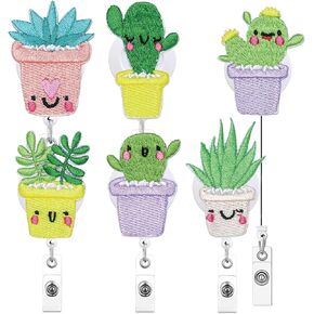 6 Pcs Cute Badge Reels for Nurse Retractable Badge Reels with Alligator Clip Felt Nursing Badge Holder Cactus ID Name Card Holiday Badge Holder for Nurse Doctor Teacher Office School Worker Hospital