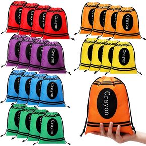 Sweetude 24 Pcs Crayon Drawstring Bags 10 x 7 Inch Preschool Graduation Gift Decoration Bulk 6 Colors Rainbow Reusable Treat Bags Back to School Crayon Party Favor Birthday Party Supplies