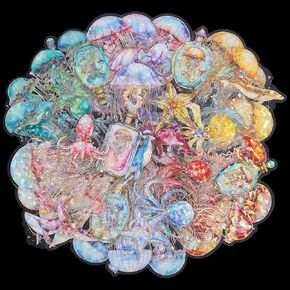 120Pcs 6 Styles Clear Jellyfish Stickers Ocean Life Scrapbook Stickers PET Summer Dream Dance Realm Colorful Transparent Marine Sea Animal Sticker for Journal Scrapbooking Diary DIY Decor
