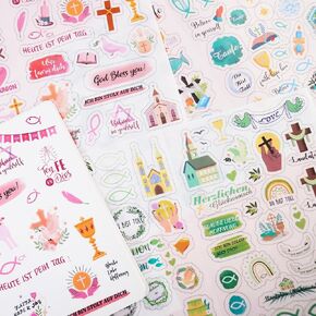 Christian Baptism Communion Confirmation Stickers - 205Pcs English & German Religious Faith Stickers for Scrapbooking,Invitations,Journals,Planner