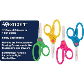 Westcott 14871 Right- and Left-Handed Scissors, Kids' Scissors, Ages 4-8, 5-Inch Blunt Tip, Assorted, 12 Pack