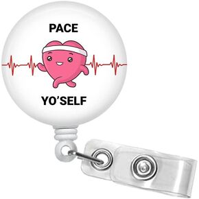 Funny Pace Yo'self Retractable Badge Holder - Cardiology Badge Reel - Lanyard - Carabiner - Stethoscope ID Tag #113