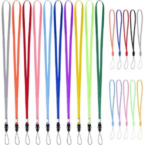 Wisdompro Wrist and Neck Lanyard Set, 7 inch & 17 inch Colorful Short Wristlet Lanyard and Neck Strap Keychain Bulk for USB Flash Drive, Keys, Keychains, ID Badges, Name Tags - 20 Pcs