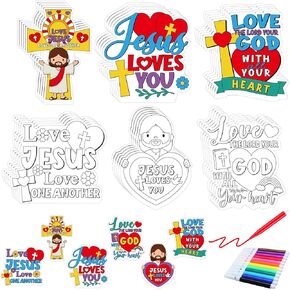 30 Sets Christian Crafts for Kids Religious Sunday School Craft Jesus Loves Me Color Your Own DIY Ornaments for Sunday Classroom Art Party Home Activities