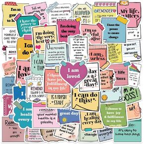 50PCS Motivational Stickers Inspirational Quote Waterproof Stickers for Water Bottles Laptop Scrapbook，Vinyl Waterproof Self-Affirmation Stickers