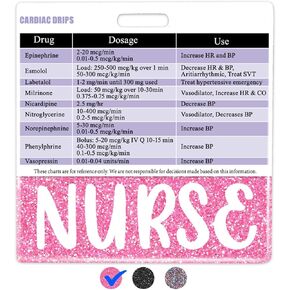 Plifal Cardiac Drips Reference Card with ICU RN Badge Buddy - Horizontal Black ACLS ICU RN Pocket Guide Chart Clinical Quick Cheat Sheet Work Accessorie