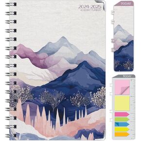 HARDCOVER Academic Year 2024-2025 Planner: (June 2024 Through July 2025) 5.5"x8" Daily Weekly Monthly Planner Yearly Agenda. Bookmark, Pocket Folder and Sticky Note Set (Pastel Mountains)