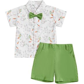 Toddler Baby Boy Summer Clothes Set Easter Bunny Short Sleeve Button Down Shirt And Shorts Gentleman Suit Outfits
