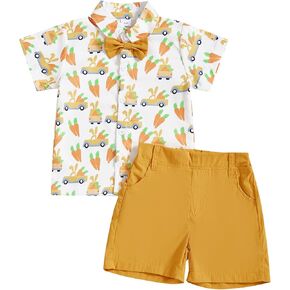 Toddler Baby Boy Summer Clothes Set Easter Bunny Short Sleeve Button Down Shirt And Shorts Gentleman Suit Outfits in Kuwait