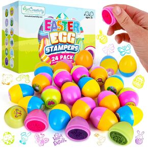 ArtCreativity Easter Egg Stampers - Set of 24 - Self Inking Mini Stamps for Kids Easter Eggs Hunt Game - DIY Easter Classroom Craft Toys with Vibrant Colors - Easter Basket Stuffers and Party Favors