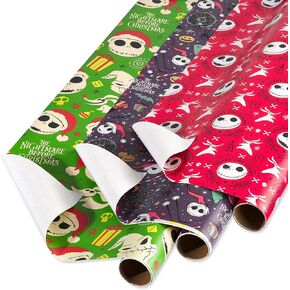 American Greetings 105 sq. ft. The Nightmare Before Christmas Christmas Wrapping Paper Bundle with Cut Lines, Jack Skellington and Zero (3 Rolls 30in. x 14 ft.)