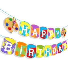 Art Happy Birthday Banner, Sip n Paint Party Sign, Little Painting Artist Decorations Theme Supplies
