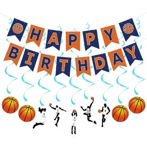 Basketball Birthday Party Decorations Set Boys Basketball Happy Birthday Banner Hanging Swirls For Boys Men Game Sports Theme Baby Shower Party Decorations Supplies