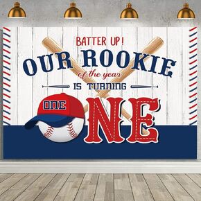 MEHOFOND Baseball 1st Birthday Backdrop Baseball Birthday Party Decorations Banner Boy Sports Ball White Stripe Backdrop Background 1st Birthday Boy Backdrop Banner for Cake Table Supplies 7x5ft