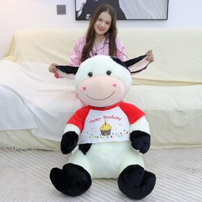 Giant Cow Stuffed Animal Plush, 59" Big Stuffed Cow with Removable T-Shirt, Birthday Valentines Gifts for Kids Boys Girls Girlfriend