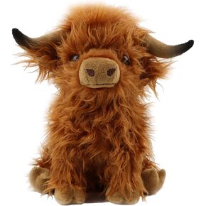 9.8inch Highland Cow Stuffed Animal Realistic Cow Plush Cattle Simulation Highland Cuddly Plushie Doll Farm Home Decor(Brown)