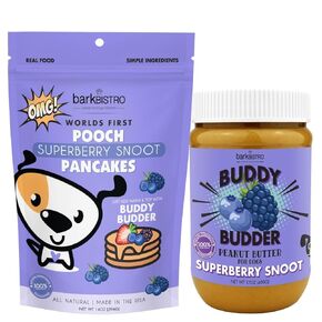 Superberry Snoot BUDDY BUDDER + POOCH PANCAKES - Pancake Mix, Waffle Mix, Enjoy as Treat or Stack for Dog Birthdays - Made in USA