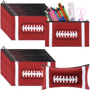 TecUnite 20 Pcs Football Pencil Bags Sports Football Pencil Pouch Bulk Ball Zipper Bags for Organizing Portable Sports Themed Party Kids School Classroom Office Travel Supplies