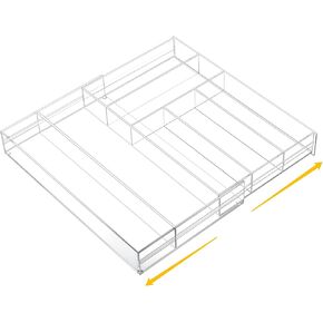 Acrylic Drawer Organizer Expandable Clear Adjustable Drawer Organizer Pens Notebook Ruler Makeup Tray with 7 Adjustable Compartments for Desk, Office, Kitchen, Bathroom Supplies