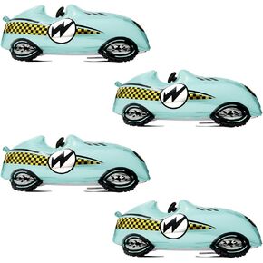 Blue Racing Car Roadster Balloons, Large 4 Pack Fast Speedy Race Car Themed Vehicles Sports Car Balloon For 1st Baby Shower Birthday Retro Racing Party Decorations Supplies