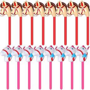 18 Pcs 40 Inch Brown Inflatable Stick Horse Blow Up Horsehead Stick Balloon Horse Birthday Party Supplies Pony Stick for Christmas Horse Themed Party Decorations Costume Stick