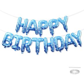 Frozen Happy Birthday Balloons Banner,16 Inch Snowflake Print Gradient Mylar Foil Letters Set,Inflatable Reusable Party Decor,for Women,Men,Kids Boys & Girls Winter Birthday Party Decorations