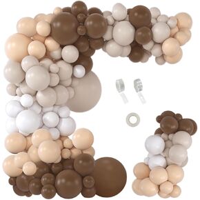PERPAOL 151pcs Brown Balloons Garland Arch Kit Neutral Boho Tan Coffee Nude White Balloon for Teddy Bear Shower Wild Jungle Safari Woodland Party Birthday Decorations…