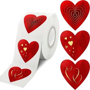 easykart labels 500 Red Heart Shape Stickers with Gold Foiling, 1.5", 3 Different Designs in one roll, Suitable for Love Theme Party Decorations, Annieversary,Birthday's