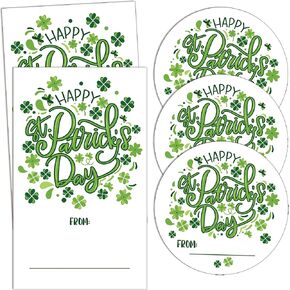 Happy St. Patrick's Day Gift Tag Sticker Labels, Lucky Clover Label Tag, St. Patrick's Day Decoration, 2 Inches Self-Adhesive Gift Tag Sticker for St Patricks Day Gift Wrapping-A01