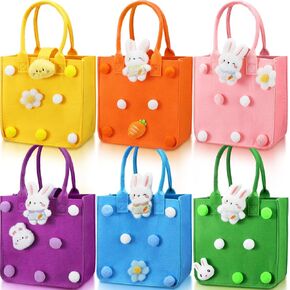 Hunnmingre 6 PCS Easter Baskets Hunt Bags with Barch Large Easter Happy Bunny Bags Begh Tote Treat Chick Bunny CATKETS for Party ، 9 × 9 × 4.7 بوصة