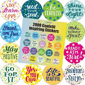 Youngever 2000 Motivational Confetti Inspiring Stickers, Words to Inspire Planner Stickers, Motivational Encouragement Stickers, Positive Stickers for Book, Notebook, Planner
