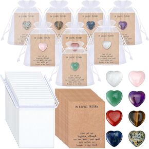 50 Sets Celebration of Life Favors Pocket Token Bulk Cards with Heart Shape Natural Stones Organza Bags Keepsake Sympathy Thank You Gifts for Memorial Party Supply Funeral Guest Return Favors