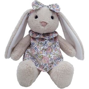 10" Easter Bunny Stuffed Animals with Clothes & Bow tie,Safe Material Soft Washable Stuffed Bunny,Cute Plush Toy Rabbit Easter Decoration Birthday Gift for Boys and Girls, White