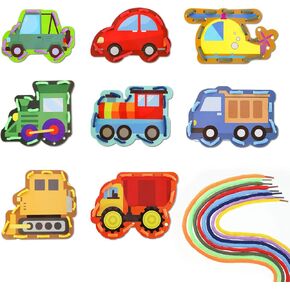 Zonon 8 Pieces Kids Lacing Cards Sewing Cards in 8 Patterns Lacing Games for Developing Imagination Education Supplies Children Sewing Game Favors (Transportation Style)